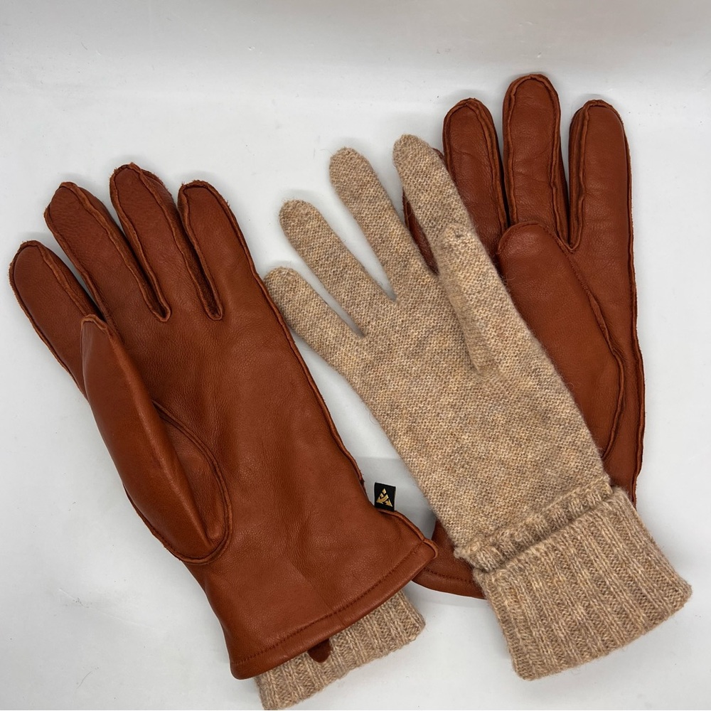 Auclair Leather Gloves M Medium Brown Wool Lined Winter Warm